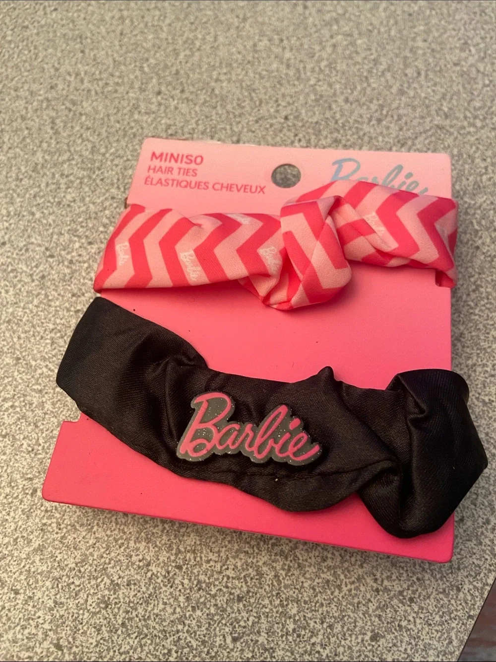x Barbie Kids Hair Tie Set - Pink Chevron & Black Logo